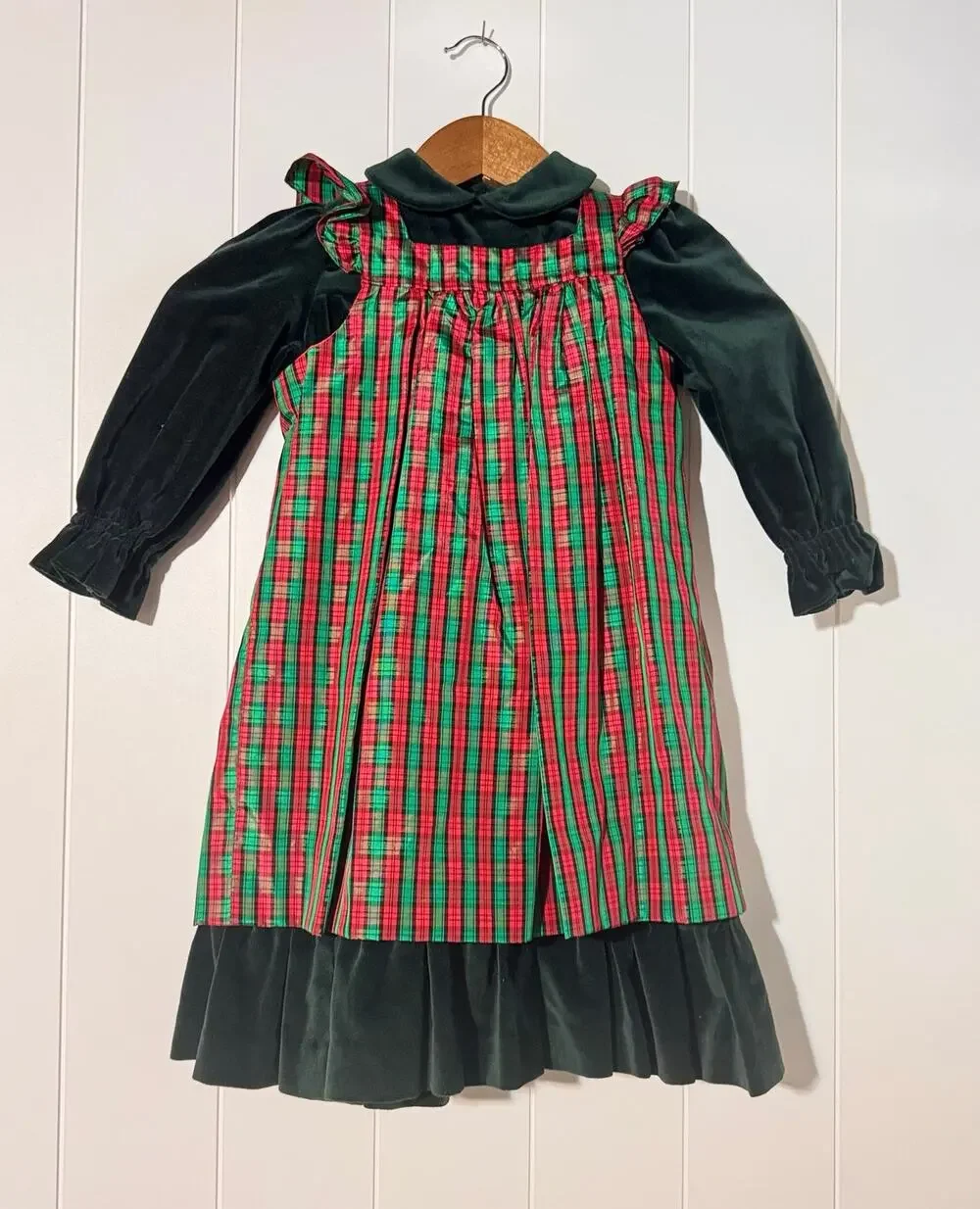 Handmade Girls Christmas Plaid Velvet Dress Red Green Holiday Size 18 Months